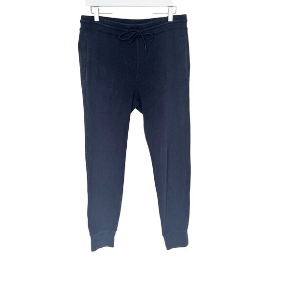 Theory Mens Essential Waffle Knit Jogger Pants XS Black Drawstring Waist Pockets - Picture 1 of 11